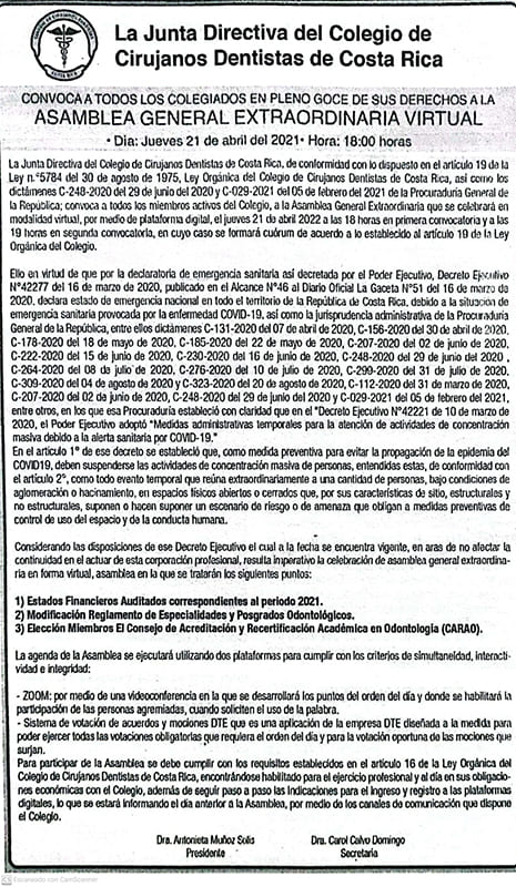 Fe Erratas CONVOCATORIA ASAMBLEA GENERAL EXTRAORDINARIA VIRTUAL ABRIL 2022